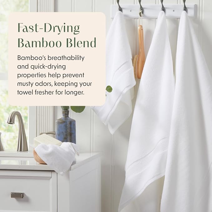 Springtree Home Luxury Bamboo Rayon Plush Bath Towel Set | 4-Pack | White | 35% Bamboo Rayon - 65% Zero Twist Cotton | Absorbent Quick-Dry Towels for Bathroom | Ultra Soft | OEKO-TEX Standard 100
