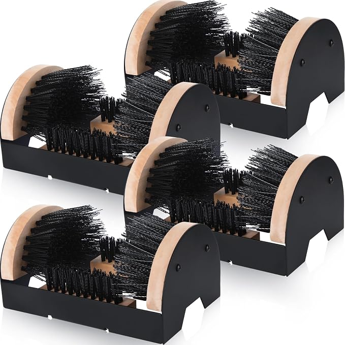 Sliner 4 Pieces Boot Brush Scraper Outdoor Shoe Cleaner for Mud Dirt | Heavy Duty Bristles, Entryway Doorway Placement, Removes Mud Snow Slush, Wood Plastic Build, Fast Cleaning on Sneakers Boot