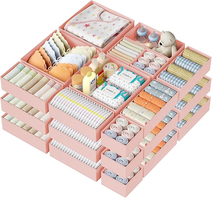 DIMJ Drawer Organizer Clothes 26 Pack - Foldable Baby Organizers and Storage Dresser Organizer for Bedroom, Closet Nursery Organization Dresser Dividers for underwear, Sock, Bra, Belt, Tie