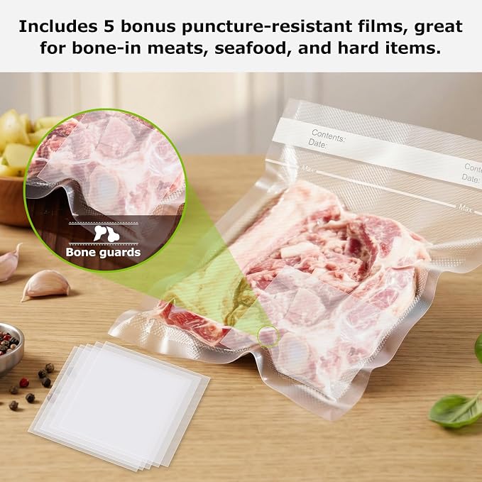 Bonsenkitchen Precut Vacuum Bags 120 Quart 8" x 12" | BPA Free, Textured Food Sealer Bag, Thick Embossed, Sous Vide Cooking Bags for Storage