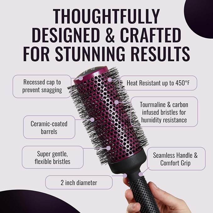ERGO Super Gentle Round Brush for Blow Out - Salon Quality Hair Styling for Women - Roller for Wet and Dry Hair - Volumizing Care Blowout - ERG53: 2"