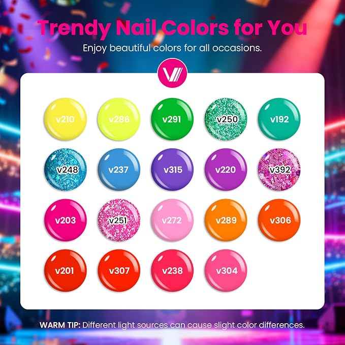 VANREESA 24 Pcs Neon Gel Nail Polish Set -Bright Summer Colors Gel Polish with Base Coat & 4 Effects of Top Coat Bright Yellow Orange Pink Red Green Blue Purple Gel Polish Set Nail Kit Gifts for Women