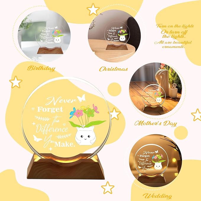 ZHSHWAT Crystal Night Light Plaque with Inspirational Quote- LED Illuminated Decorative Award for Encouragement, Appreciation, Ideal Gift for Coworkers, Friends, Teachers