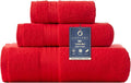 COZYART Luxury Bath Towel Set 3 PCS, Red 100% Turkish Cotton 650 GSM | OEKO-Tex 100 Certified Zero Twist Ring Spun, Soft Absorbent Quick Dry, Plush Fluffy, Breathable Hotel Quality for Daily Use
