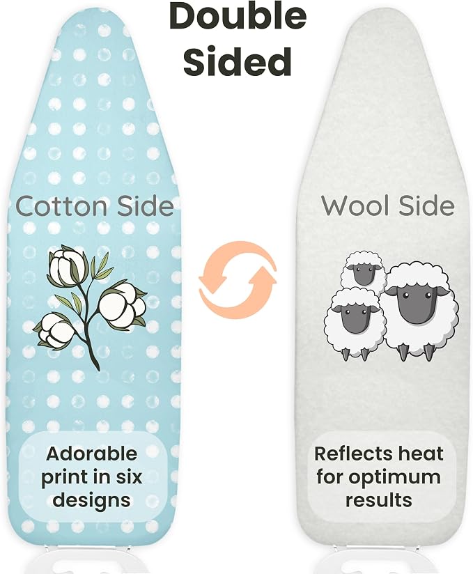 Wool Reversible Fitted Ironing Board Cover - 2 in 1 - One Side Wool One Side Cotton (Fits 54" x 18" Standard Ironing Boards) (Aqua Blue)