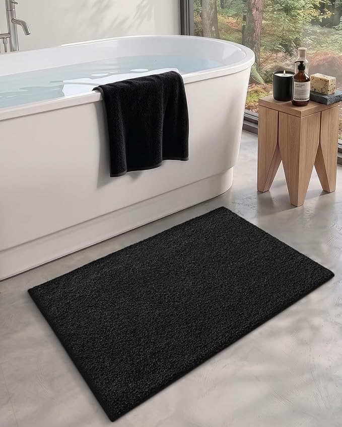 Color&Geometry Large Bath Mats for Bathroom Non Slip, 24"x36" Black Bathroom Rugs, Absorbent, Soft, Washable, Microfiber Bath Rug Shower Mat