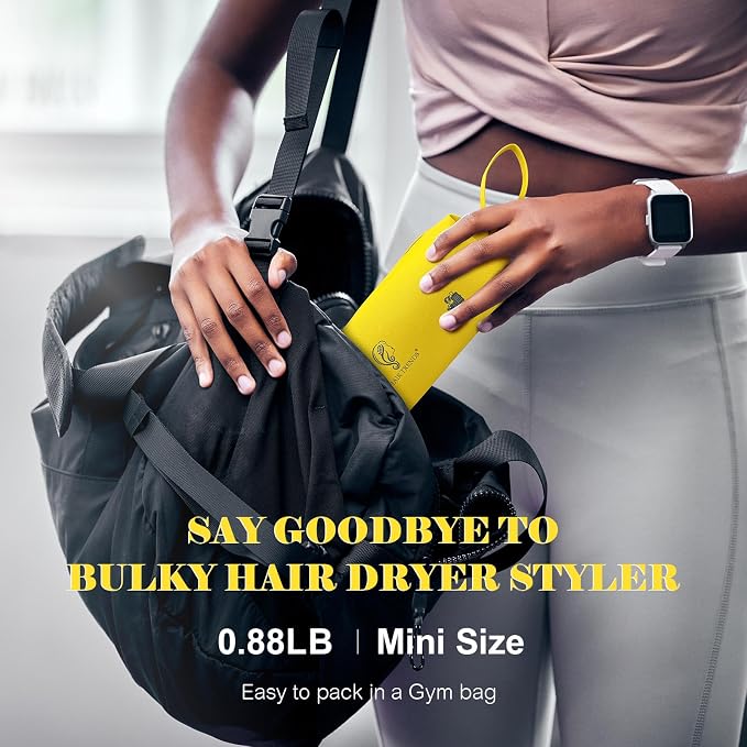 Portable Mini Travel Blow Dryer Brush for Women, Light Weight Dual Voltage 110V-120V/220V-240V Hot Air Brush with International Power Adaptor
