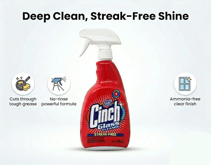 Spic & Span Cinch Glass Cleaner, 32 oz Spray Bottles, Streak-Free Window and Mirror Cleaner, Pack of 6