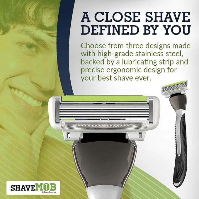 ShaveMOB 6-Blade Men's Razor Kit (Flex Head Handle 12 Refills) (No Trimmer) - The Caveman Shaving Kit