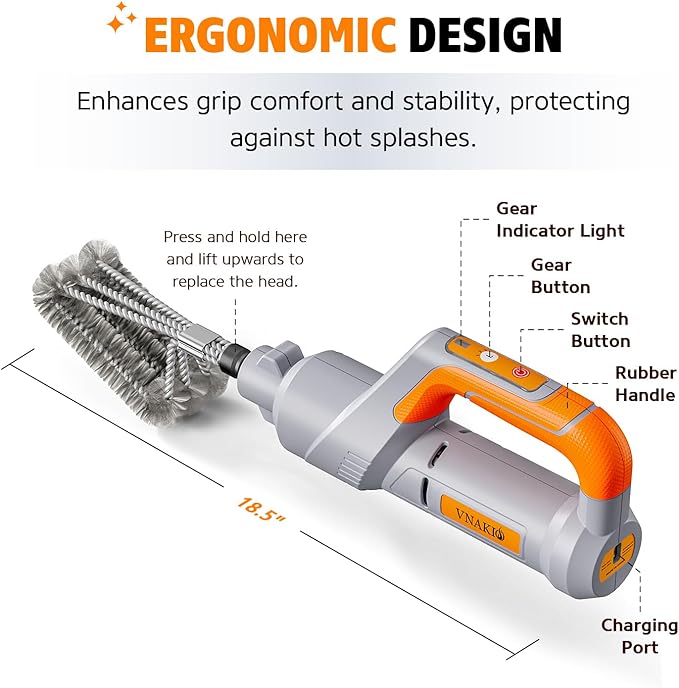 Electric Grill Brush BBQ Cleaner - Grill Cleaner, Grill Brush for Outdoor Grill, BBQ Grill Brush, 940 RPM Electric Grill Cleaner, 3 Speed Modes, Compatible with Weber, Char-Broil, Traeger & More