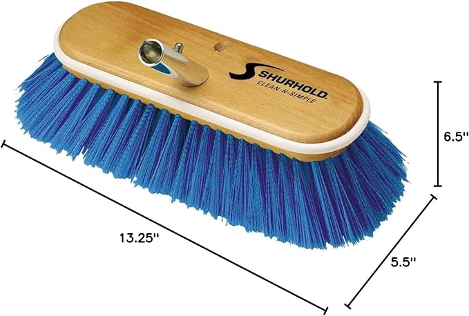 Shurhold Classic Deck Brush – Boat Cleaning Brush with Wood Block, Rubber Bumper & Durable Bristle Design