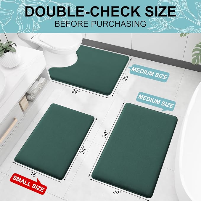 Smiry Memory Foam Toilet Rugs U-Shaped 24x20, Extra Soft Absorbent Non-Slip Contour Bathroom Rugs, Machine Washable Bath Mats for Toilet, Green