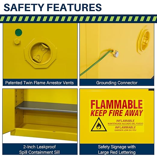 Jamco 45 Gallon Steel Flammable Safety Cabinet, Manual Doors, Yellow | Forkliftable 18-Ga, Safety Cabinet, 2 Adjustable Shelves, 43"Wx18"Dx70"H, Lockable Manual-Close Doors, Osha & Fm Certified