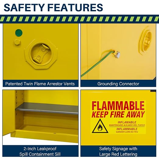 Jamco 120 Gallon Steel Flammable Safety Cabinet, Manual Doors, Yellow | All-Welded Double-Wall Steel Flammable Storage Cabinet, Lockable Doors, 59"W X 34"D X 65"H, Osha & Fm Certified, Made In Usa