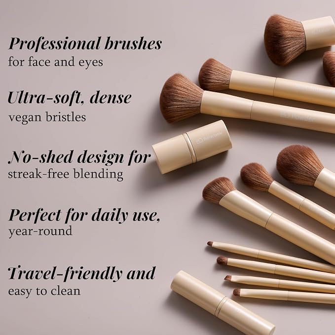 Professional Makeup Brushes BS-MALL With Travel Case - Kabuki Brush Eyeshadow Brush, Concealer Brush, Blush Brush Bronzer & Foundation 20 Pcs, Labeled Daily Use Gift Box Aluminum Ferrules (Beige)