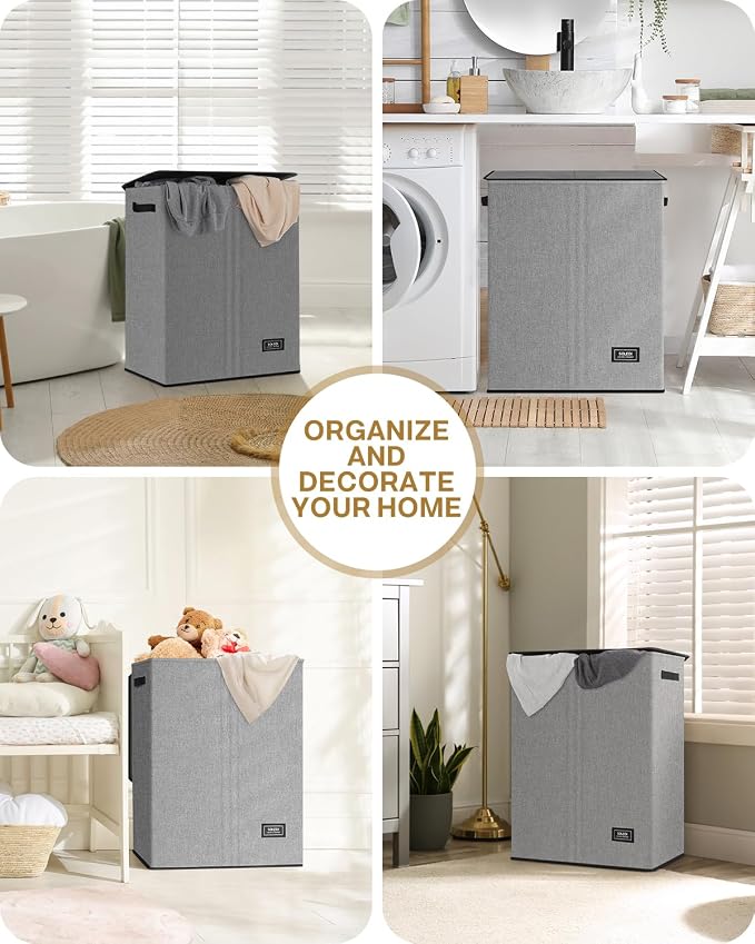 SOLEDI Double Laundry Hamper with Lid, 130L Clothes Hamper 2 Section, Laundry Basket with Removable bag, Bed room decor aesthetic, laundry room organization, Home and dorm room essentials