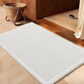 IM HOME Waffle Bath Mat White 32"x20", Boho Woven Modern Bath Mat Rugs, Absorbent Non Slip Bathroom Rugs, Soft Washable Bath Rugs with Tassels for Bathroom, Bedroom, Kitchen, Shower, Tub