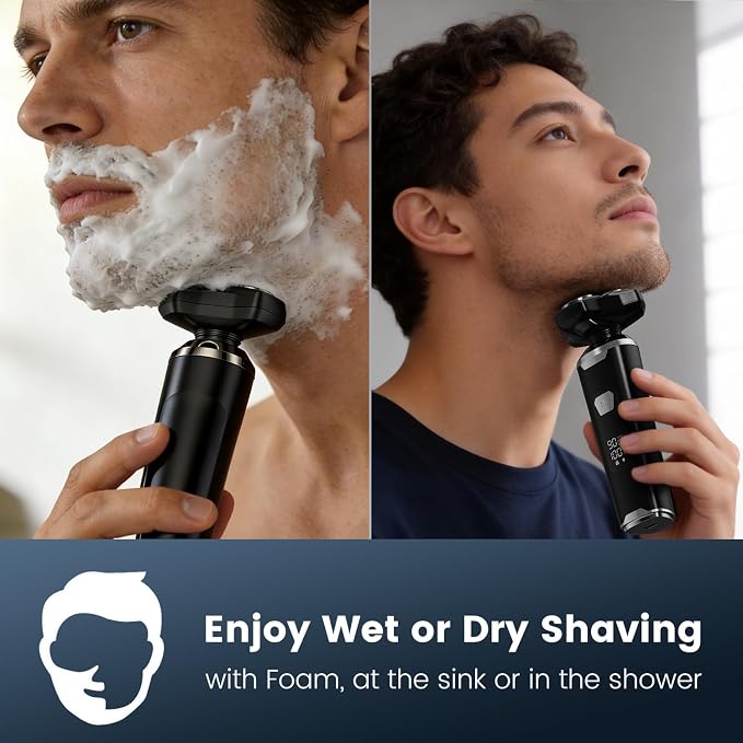 Electric Razor for Men: Wet/Dry Electric Shavers for Men - Upgraded Curved Shaving Foil, Low Noise High-Torque Motor, 3-in-1 Cordless Shaver for Beard/Nose/Sideburns