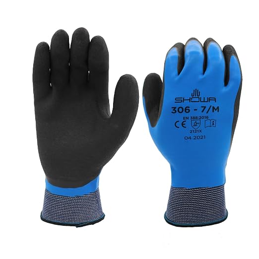 SHOWA 306 Natural Rubber Latex Waterproof Breathable Work Gloves, Large (Pack of 12 Pair)