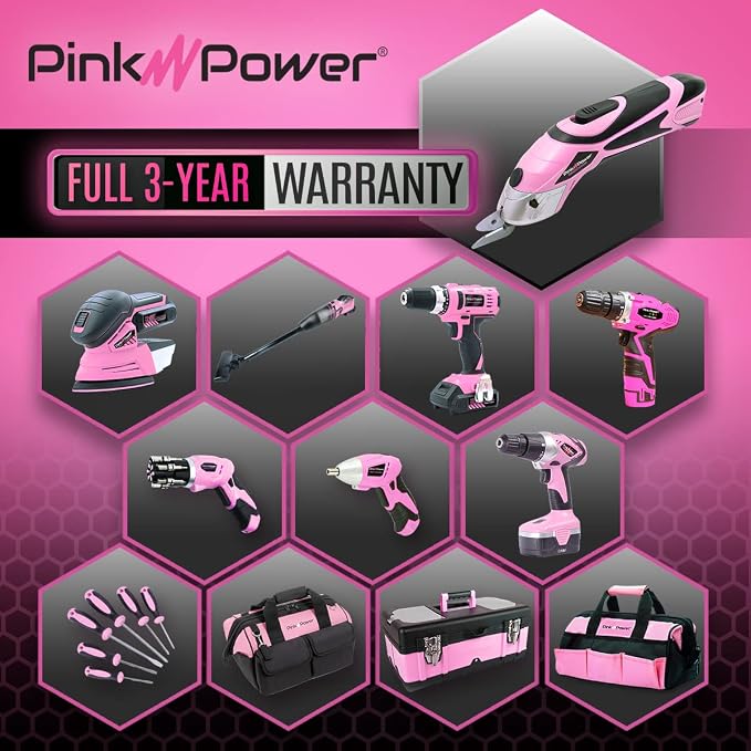 Pink Power Cordless Electric Scissors Fabric Cutter for Crafts, Box, Sewing, Carpet, & Scrapbooking - Heavy Duty Professional Rotary Shears Cutting Tool - Automatic Cardboard Cutter Fabric Scissor