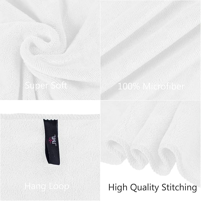 JML Microfiber Bath Towels Set, 6 Pack (30" x 60") | Hanging Loop, Soft, Extra Absorbent, Quick Dry as Spa, Sauna, Salon Hair Wrap