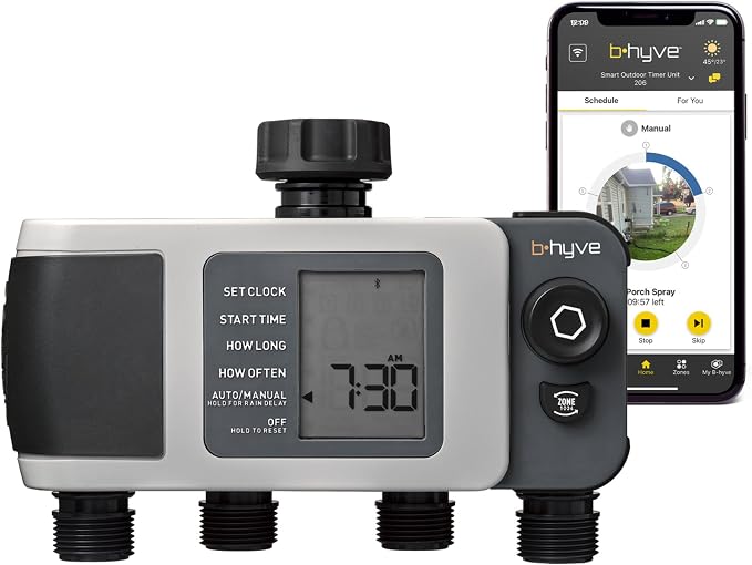 Orbit B-hyve XD 4-Port Smart Hose Watering Timer - App Controlled - Smart WeatherSense - Bluetooth Sprinkler Timer with Remote Control - Multi Outlet Yard Irrigation System - 24634