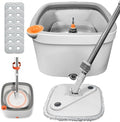 Spin Mop and Bucket with M16 Self Separation Dirty and Clean Water System, Self Wringing 360° Rotating Clean Mop-Head and Bucket Set for Hardwood Tile Marble Floors with 14Pads-Grey