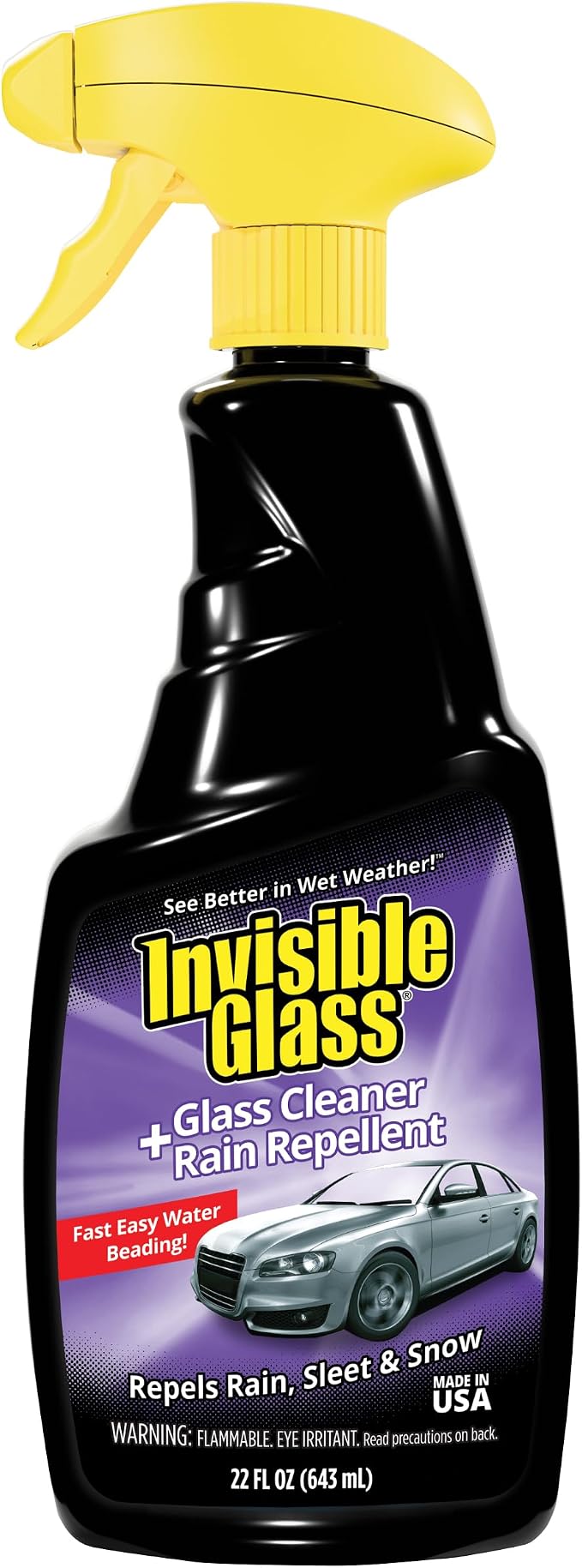 Invisible Glass 92184 Glass Cleaner + Rain Repellent 2-in-1 Windshield and Window Spray, Cleans Auto Glass, Repels Rain, Sleet, Snow, Improves Wet Weather Visibility – 22 fl oz