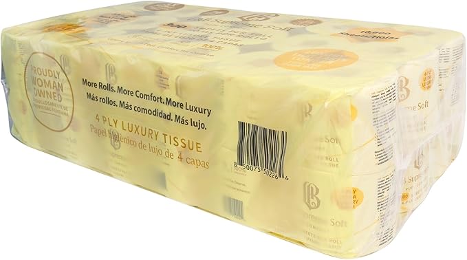 L&B Supreme Soft Toilet Paper, 4-Ply Premium, Jumbo Pack, 36 Mega Rolls = 72 Regular Rolls, 300 Sheets per Roll, Extra Thick, Individually Wrapped, Septic Safe