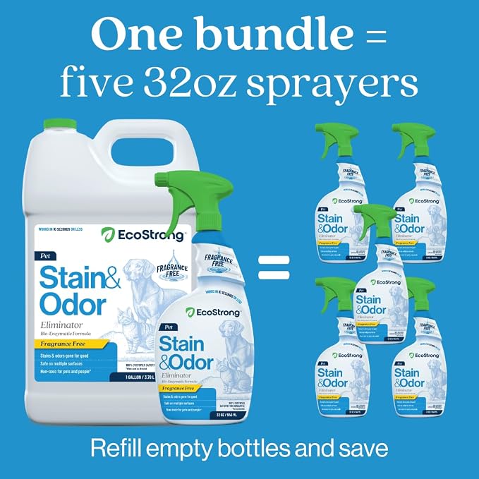 Eco Strong Pet Stain and Odor Remover - Cat Urine Enzyme Cleaner, Urine Destroyer for Dogs, Pet Urine Enzyme Cleaner [All New Fragrance Free] - 160oz Bundle