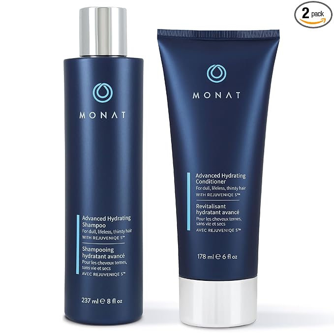 MONAT Advanced Hydration Shampoo and Conditioner Set Infused with REJUVENIQE For Dry Fine to Medium Hair - Moisturizes & Strengths - Sulfate-Free, Paraben-Free, Frizz-Reducing - 8 fl. oz. & 6 fl. oz.