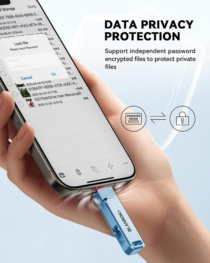 MFi Certified 512GB iPhone Photo Stick, High-Speed USB Flash Drive Memory Storage for Video Backup, Compatible for iPhone/iPad/Android/PC (Blue)