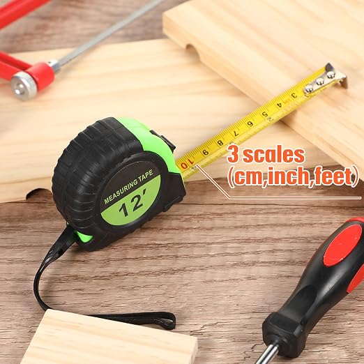 Copkim 50 Pieces Tape Measure Retractable and Easy Read with Fractions Marked Easy Read Basics Self Locking Measuring Tape Bulk for Engineer Contractors(12 Ft,Green)