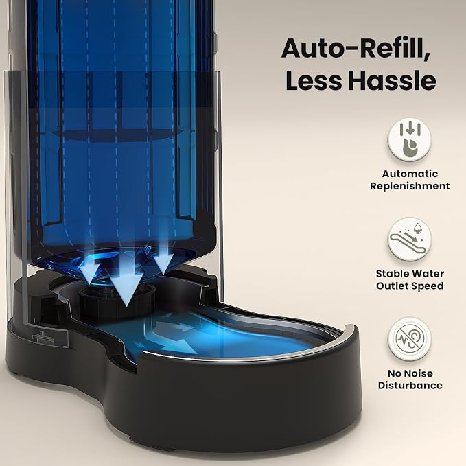 CZPET Dog Water Bowl Dispenser 9.5L, Wider Mouth Gravity Refilling (Black) | Upgraded Brush, Easy to Clean Automatic Cat Waterer with Removable Stainless Steel Bowl, Large Drinking Area for Multi-Pet