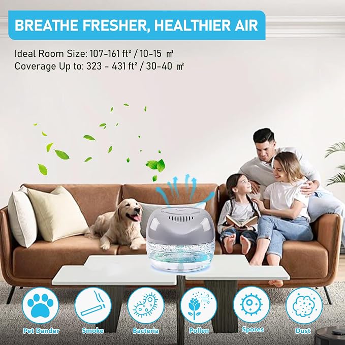 Water-Based Purifier Air Washer, Variable Speed Air Washer Aroma Diffuser with 7 Color 6 LED Night Light, Aroma Fresher Small Air Cleaner, Air Revitalizer & Freshener for Home, Office