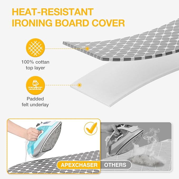 APEXCHASER Foldable Ironing Board, Tabletop Small Iron Board with Heat Resistant Covers, Portable Folding Mini Iron Table with Non-Slip Feet for Home, Laundry Rooms, Dorms, Travel Use, Gray