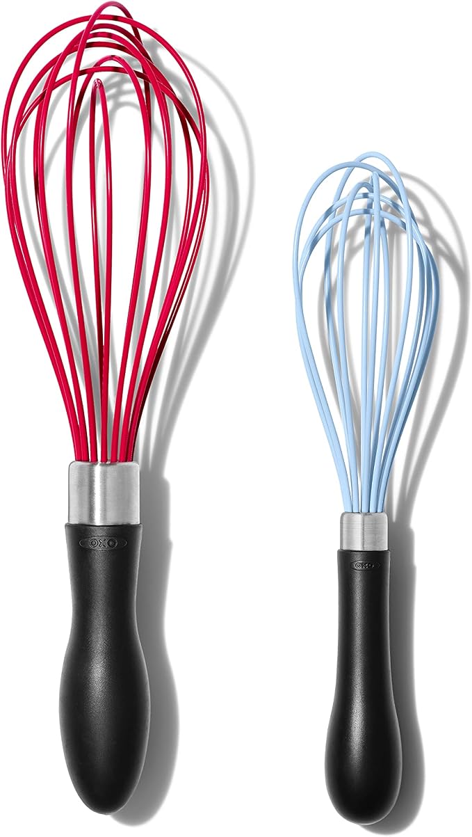 OXO Good Grips 2-Piece Silicone Whisk Set and OXO Good Grips 9-Inch Tongs with Silicone Heads, Black