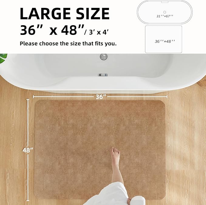 TYUU Bathroom Mat Quick Dry, Bathroom Rugs Non Slip Washable Thin Absorbent Bath Mat Fits Under Door Bathroom Floor Mat Perfect for Bath, Shower, or Sink 36"x48" Camel