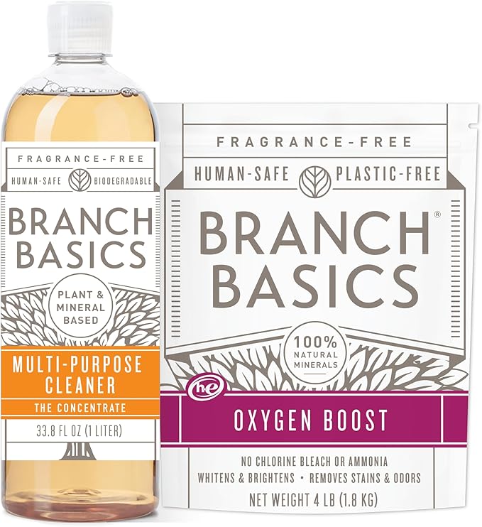 Branch Basics Concentrate (33.8 oz) + Oxygen Boost (4 lbs) | Multi-Surface All Purpose Cleaner Concentrate + Natural Stain Remover, Grout Cleaner | Human-Safe, Fragrance Free