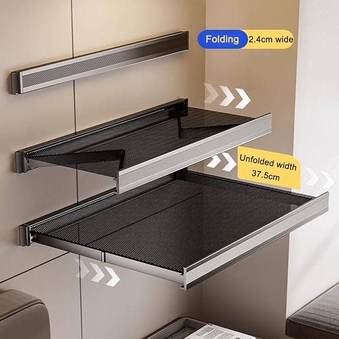 Wall Mounted Drying Rack With Net, Foldable Laundry Drying Rack With Adjustable Hook, Drying Folding Telescopic Flat, Retractable Clothes Hanger Rack,Collapsible Drying Rack For Indoor(Gray,44cm)