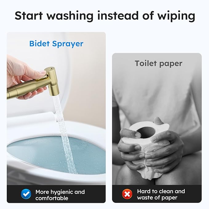 Arofa Gold Handheld Bidet Sprayer for Toilet - Stainless Steel Cloth Diaper Jet Spray, Adjustable Water Pressure Control with Bidet Spray Hoses, Bidet Toilet Sprayer for Baby/Feminine Wash