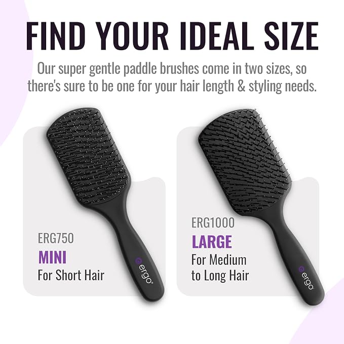 ERGO Super Gentle Large Paddle Brush for Blow Drying - Hair Brushes for Women with Thick or Thin Hair - Dual Hairbrush for Women - Detangler Hair Brush - Gently Detangles Curly or Wet Hair - ERG1000