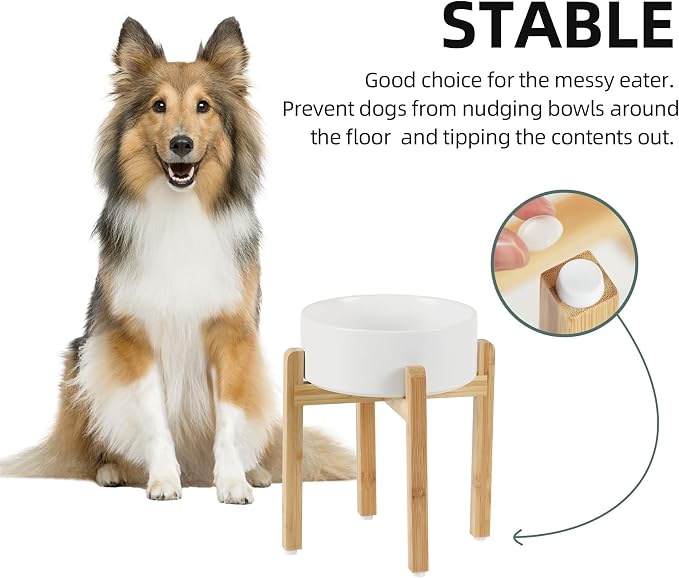Havniva Dog Bowls Elevated, Ceramic Dog Food and Water Bowl | 8.3” Raised Dog Food Bowl, Elevated Dog Bowls with Bamboo Stand, Non-Slip Dog Water Bowl for Large Dog, Large Capacity