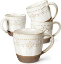 Artena Ceramic Coffee Mugs Set of 4, 16oz Embossed Large Latte Mugs Coffee Cups with Handle for Tea, Latte, Cappuccino & Cocoa, Milk Dishwasher & Microwave Safe, White (Damask Floral)