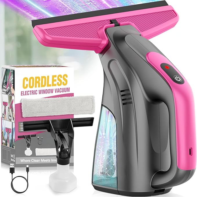 Window Vacuum Squeegee Cordless, 2000Pa Electric Window Vacuum Cleaner with Strong Suction, Lightweight Streak-Free Window Cleaner Tool for Windows, Shower Glass, Mirrors, Car Windshields