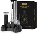 EUHOMY Electric Wine Opener with Charging Base, Wine Aerator Pourer and Foil Cutter, Stainless Steel Automatic Corkscrew Opener with Wine Vacuum Stopper, Fine Set for Wine Lovers
