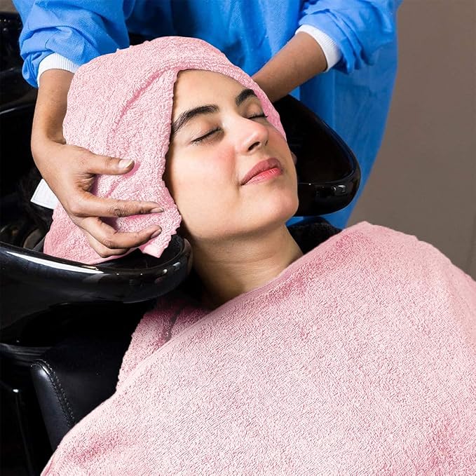 Avalon Towels Salon Towel - Pink Hand Towels Bulk Pack of 24 - 100% Cotton Absorbent Spa, Facial & Gym Towel for Working Out - 16x27 Inches (Not Bleach Proof)