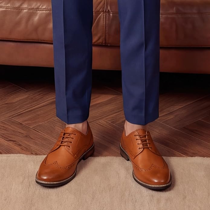 Mens Classic Cap Toe Dress Shoes Oxford for Office | Polished PU Outer Shell,Ventilated Comfortable Latex Insole. Formal Footwear Suited for Office Engagements ,Outings,Weddings