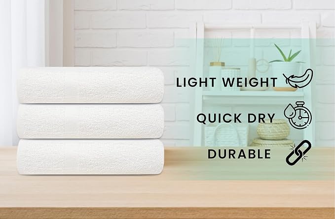 ZUPERIA White Bath Towels Bulk 24 Pack (20 x 40 Inches) - 100% Cotton Economy Light Weight Towels for Commercial Use - Quick Dry, Ultra-Soft, and Absorbent Bulk Towels