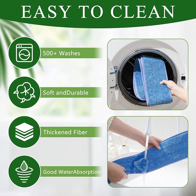 6 Pcs Large 48 Inch Commercial Replacement Microfiber Pads Reusable Wrestling Wet Mop Refill Pads for Flat Mop Frames Wet and Dry Use (Blue)